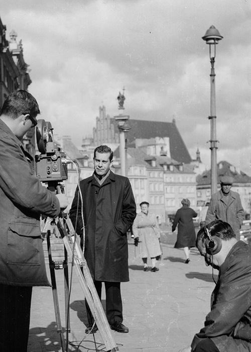 Morley Safer on location in Warsaw, Poland, circa 1960